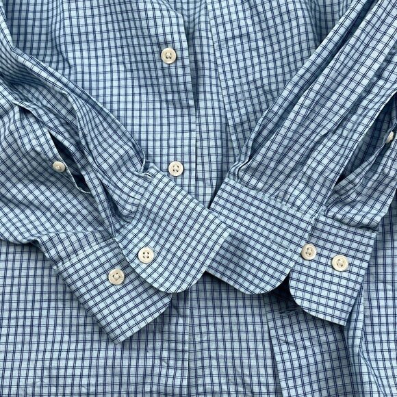 Peter Millar Shirt Mens 2XLarge Blue White Check Cotton Dress Classic Career - Picture 6 of 11
